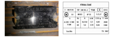 Fazlı Asenkron Motor Etiketi